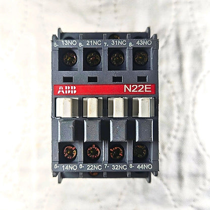 ABB N22E auxiliary contact block front view, industrial automation MRO contactor accessory component. American Industrial Parts Group.