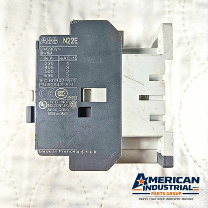 ABB N22E auxiliary contact block label detail. American Industrial Parts Group.