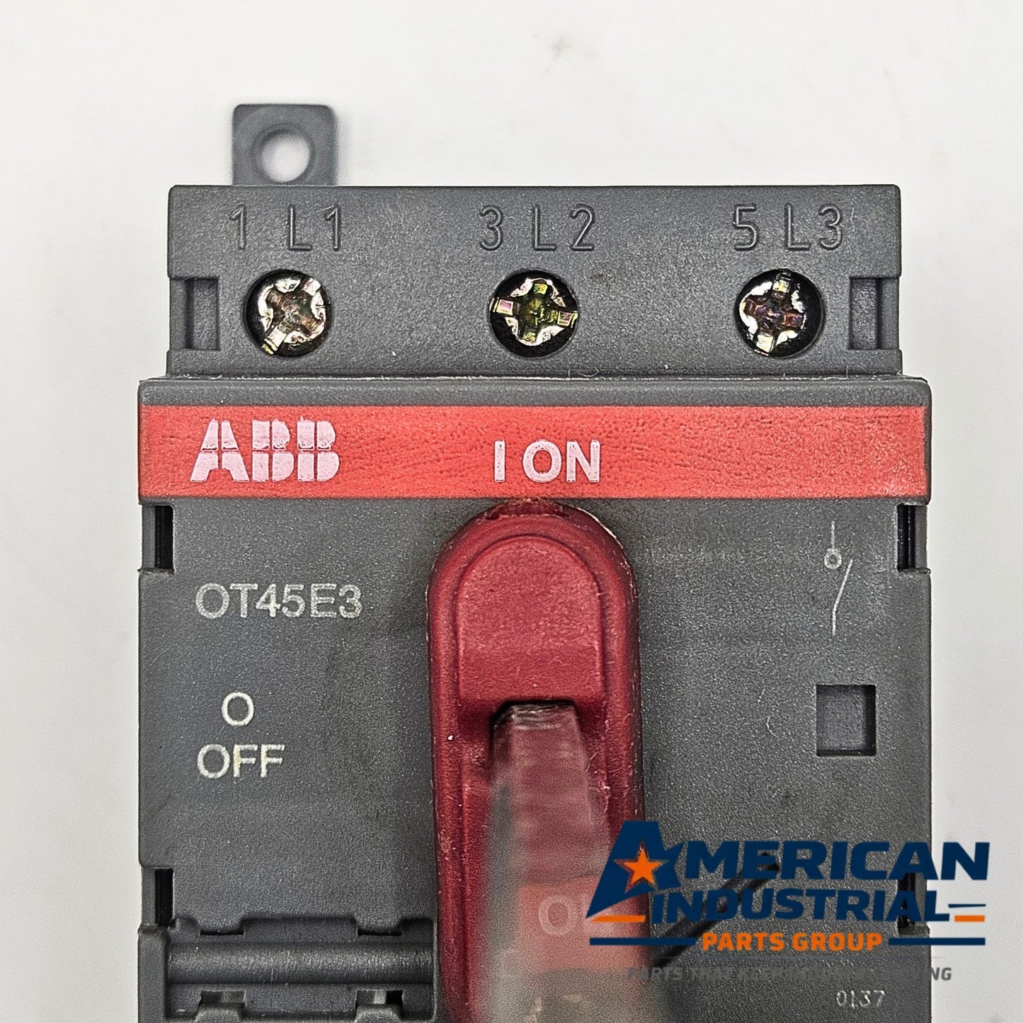 ABB OT45E3 3-pole 63A 600VAC non-fusible disconnect switch for motor control and industrial electrical applications
