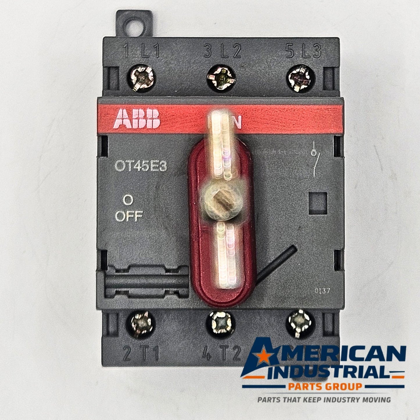 ABB OT45E3 3-pole 63A 600VAC non-fusible disconnect switch for motor control and industrial electrical applications