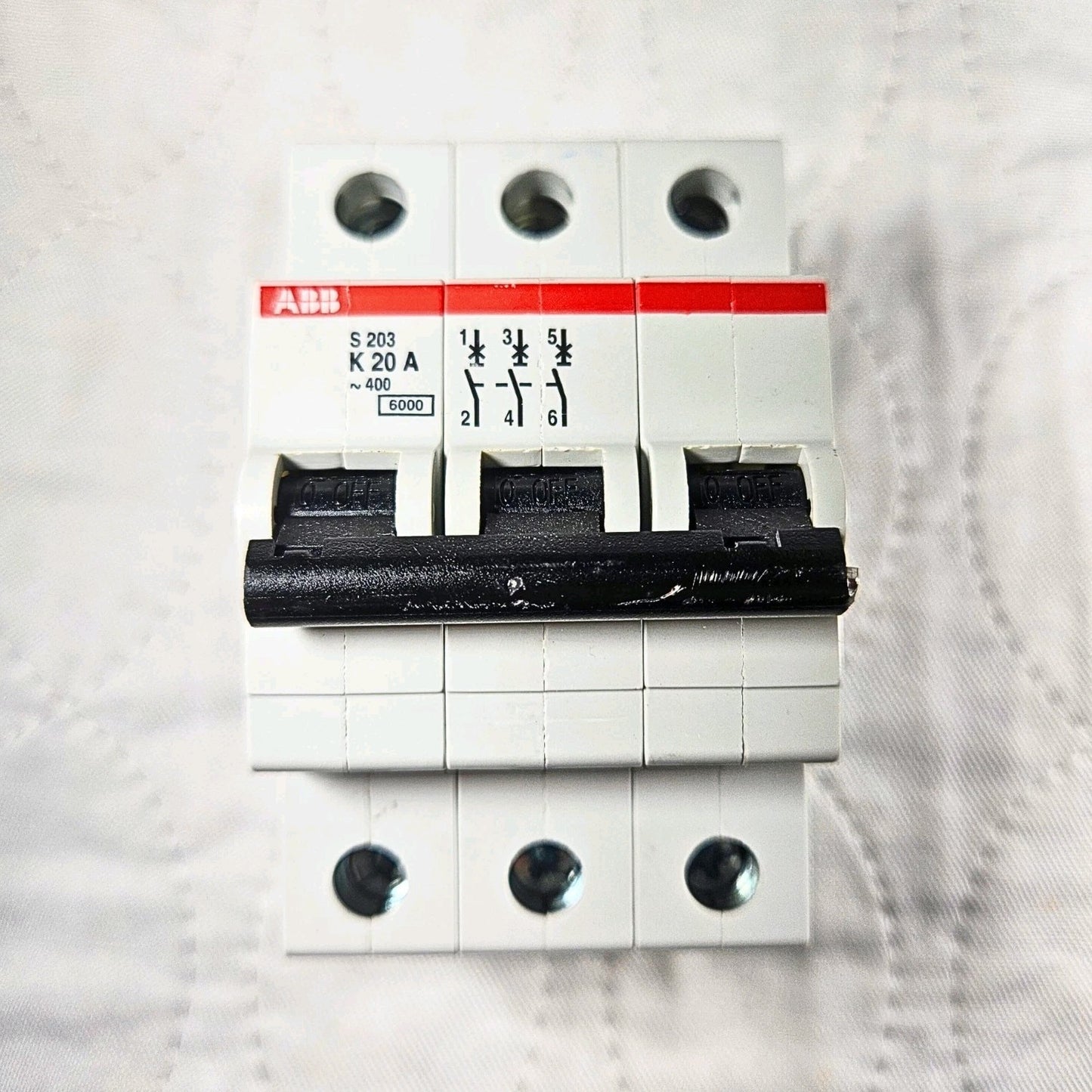ABB S203-K20A circuit breaker for industrial automation MRO electrical panel use. American Industrial Parts Group.
