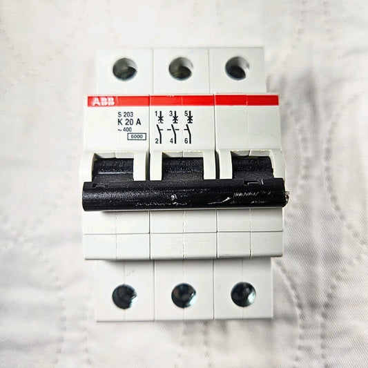 ABB S203-K20A circuit breaker for industrial automation MRO electrical panel use. American Industrial Parts Group.