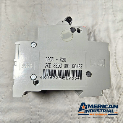 ABB S203-K20A circuit breaker for industrial automation MRO electrical panel use. American Industrial Parts Group.