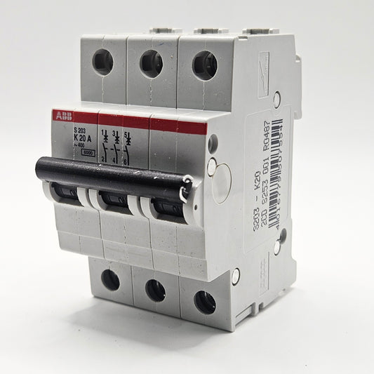 ABB S203-K20A circuit breaker for industrial automation MRO electrical panel use. American Industrial Parts Group.