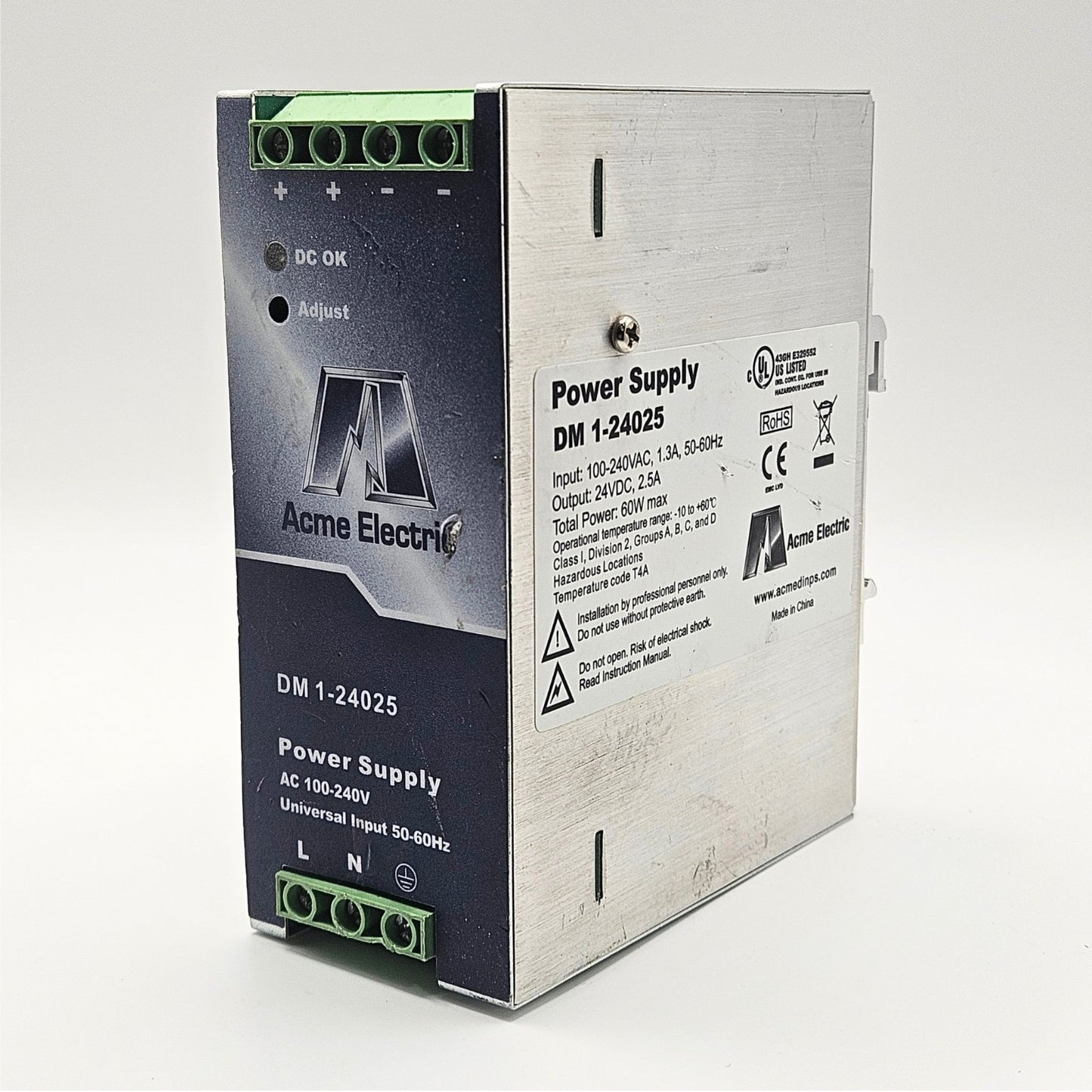 Acme Electric DM 1-24025 power supply 24VDC 2.5A 100-240VAC for industrial control panels and automation systems