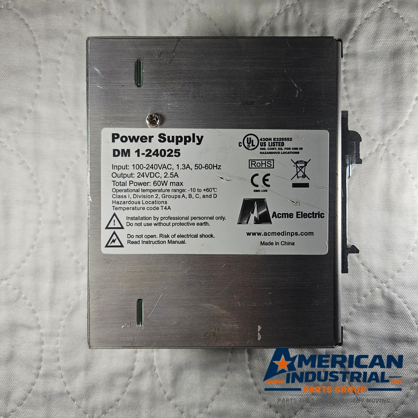 Acme Electric DM 1-24025 power supply 24VDC 2.5A 100-240VAC for industrial control panels and automation systems