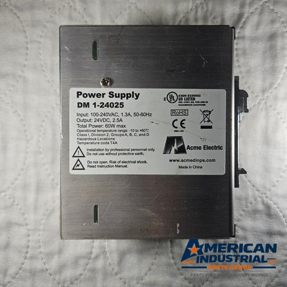 Acme Electric DM 1-24025 power supply 24VDC 2.5A 100-240VAC for industrial control panels and automation systems