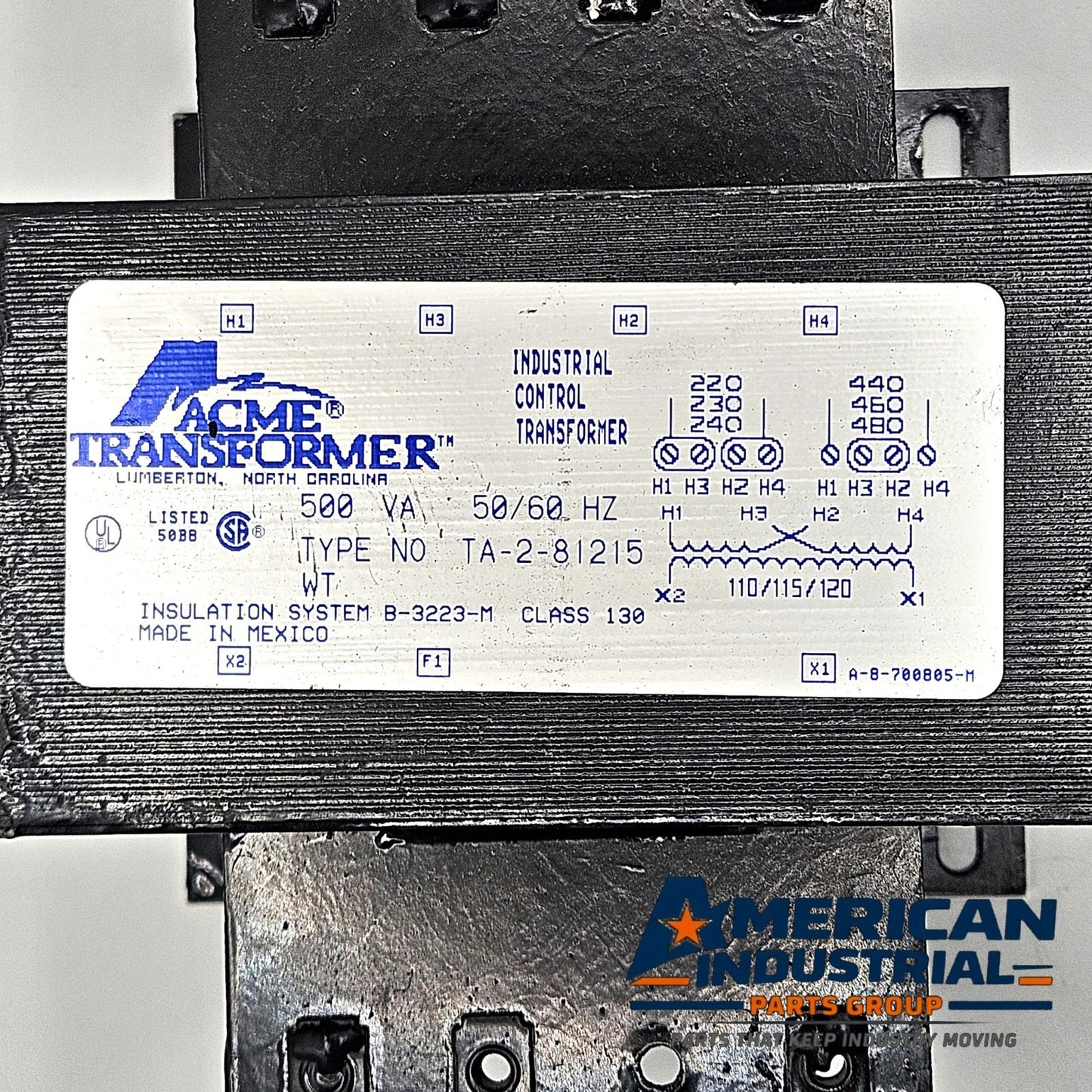 Acme TA-2-81215 500VA industrial control transformer 240x480V to 120V with primary fuse kit for control panels
