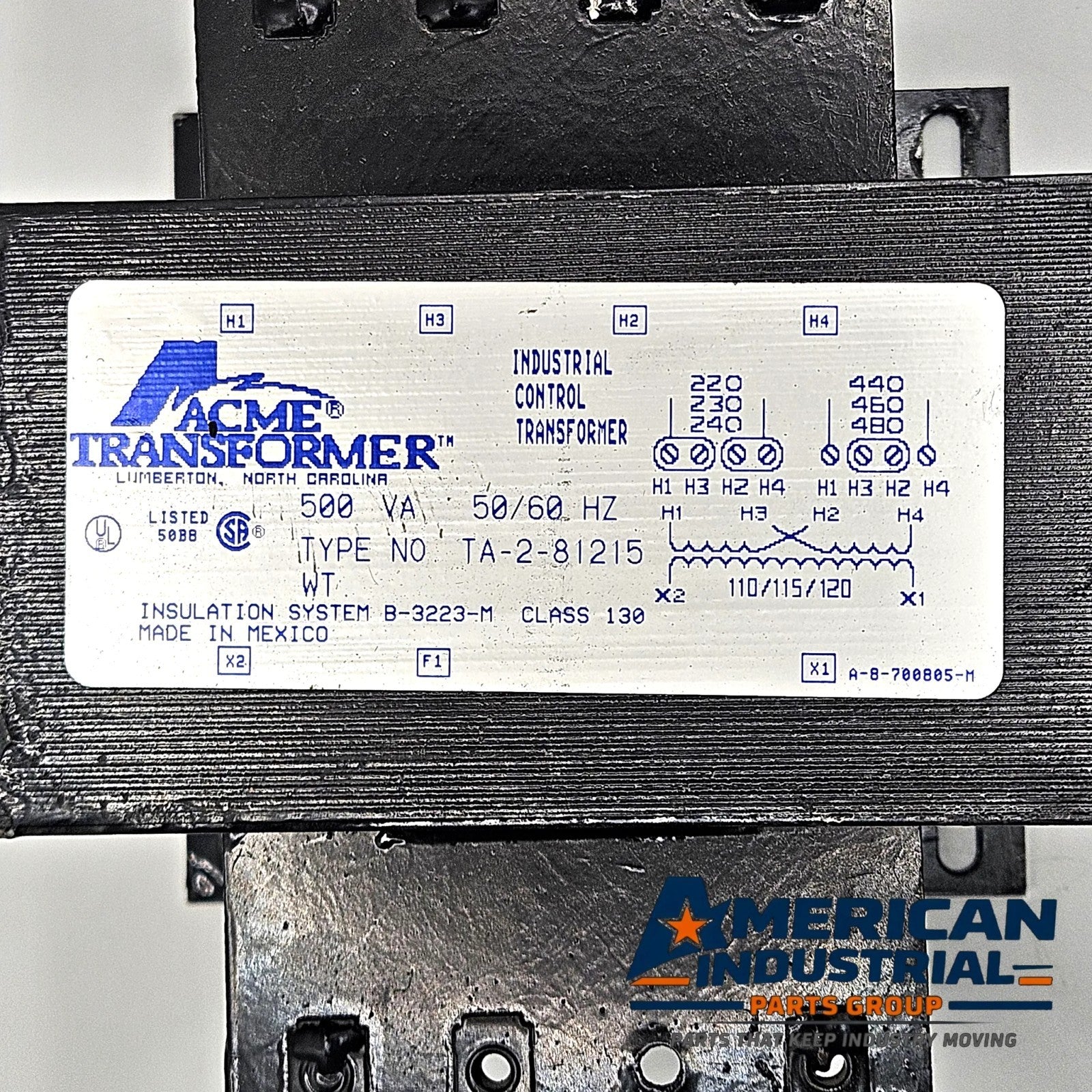 Acme TA-2-81215 500VA industrial control transformer 240x480V to 120V with primary fuse kit for control panels
