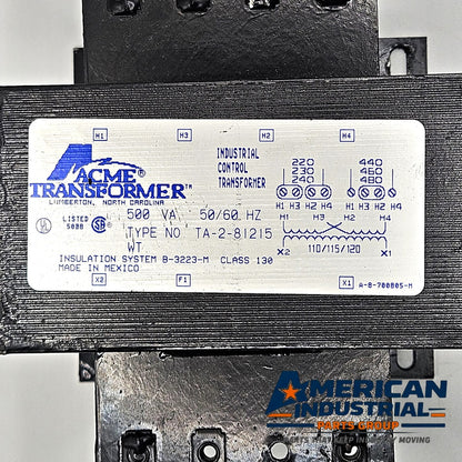 Acme TA-2-81215 500VA industrial control transformer 240x480V to 120V with primary fuse kit for control panels