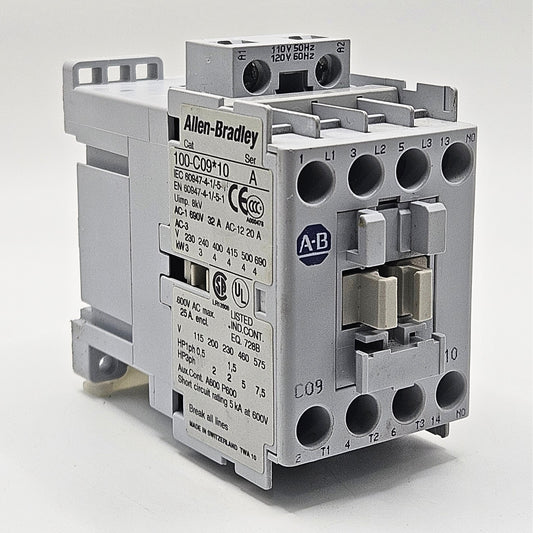 Allen-Bradley 100-C09D10 contactor for industrial automation and MRO motor control applications. American Industrial Parts Group.