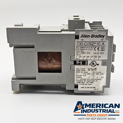 Allen-Bradley 100-C09Z10 9A contactor for factory automation equipment. American Industrial Parts Group.