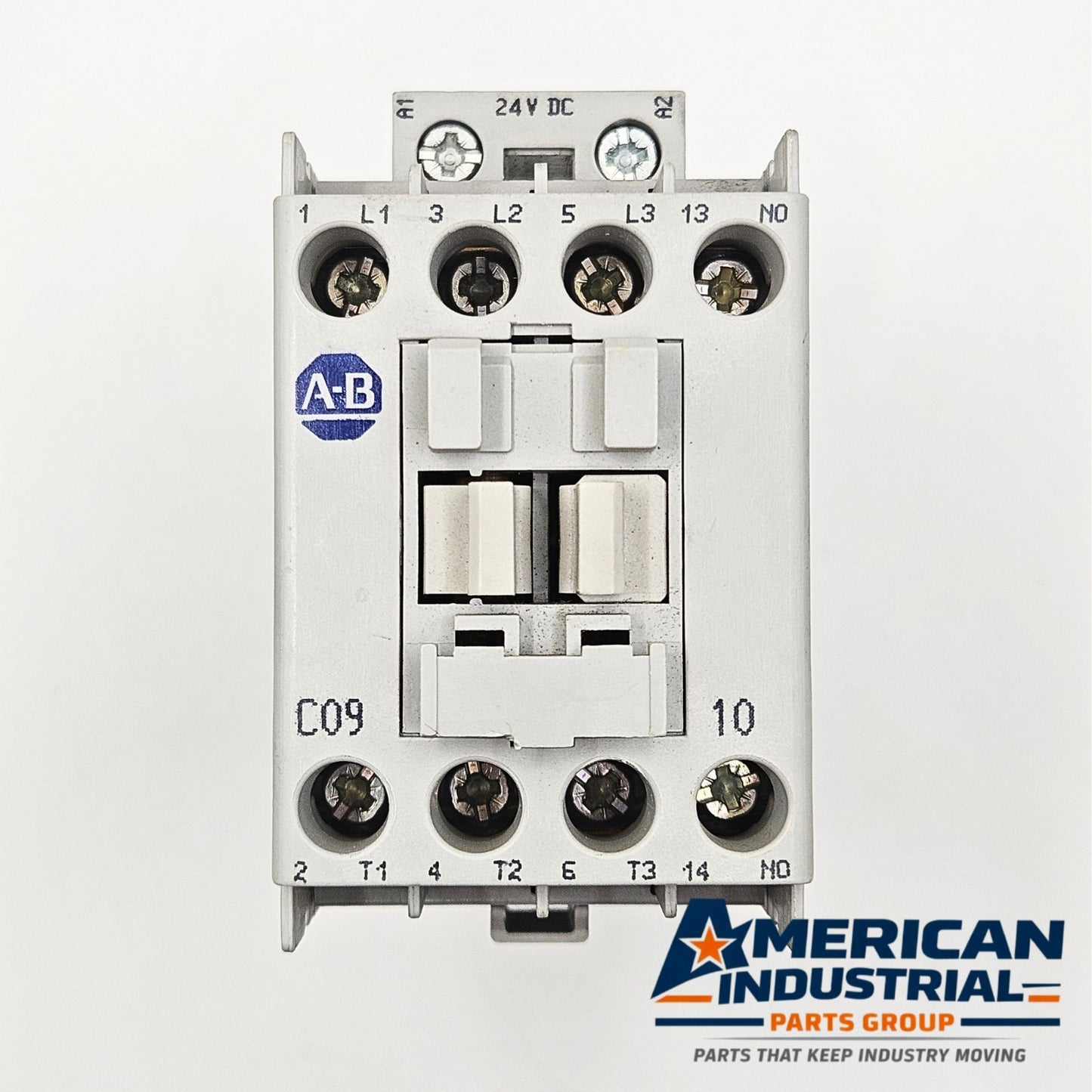 Allen-Bradley 100-C09Z10 contactor with 24VDC coil for MRO spare parts. American Industrial Parts Group.