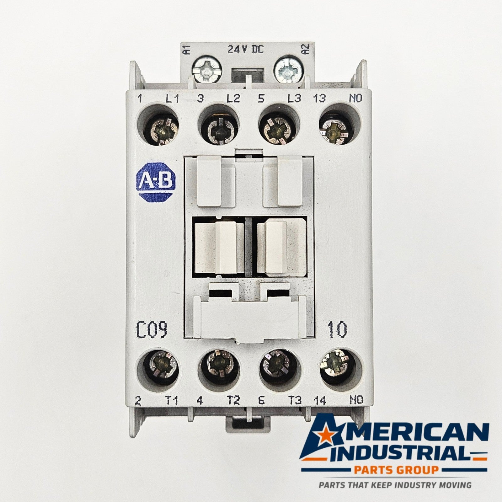 Allen-Bradley 100-C09Z10 contactor with 24VDC coil for MRO spare parts. American Industrial Parts Group.