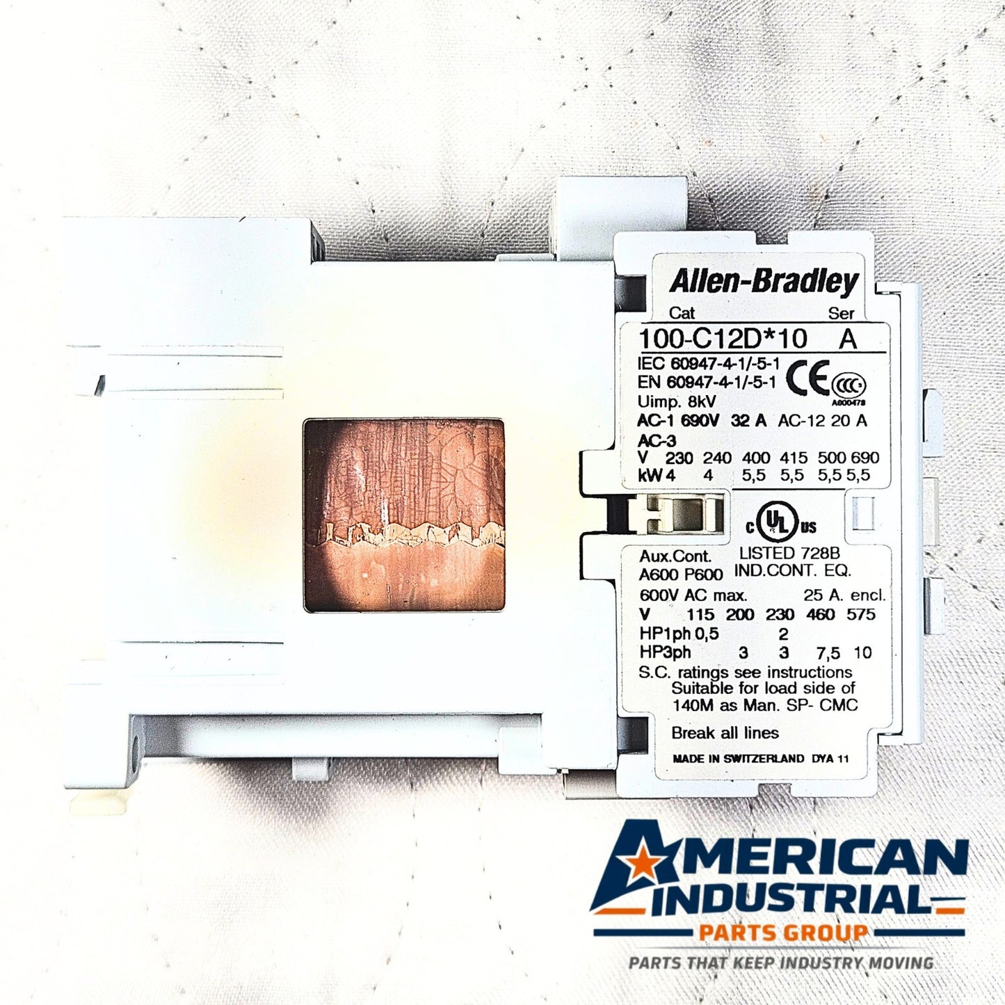 Allen-Bradley 100-C12D10 contactor 12A 24VDC coil 3-pole IEC for motor control and industrial automation systems