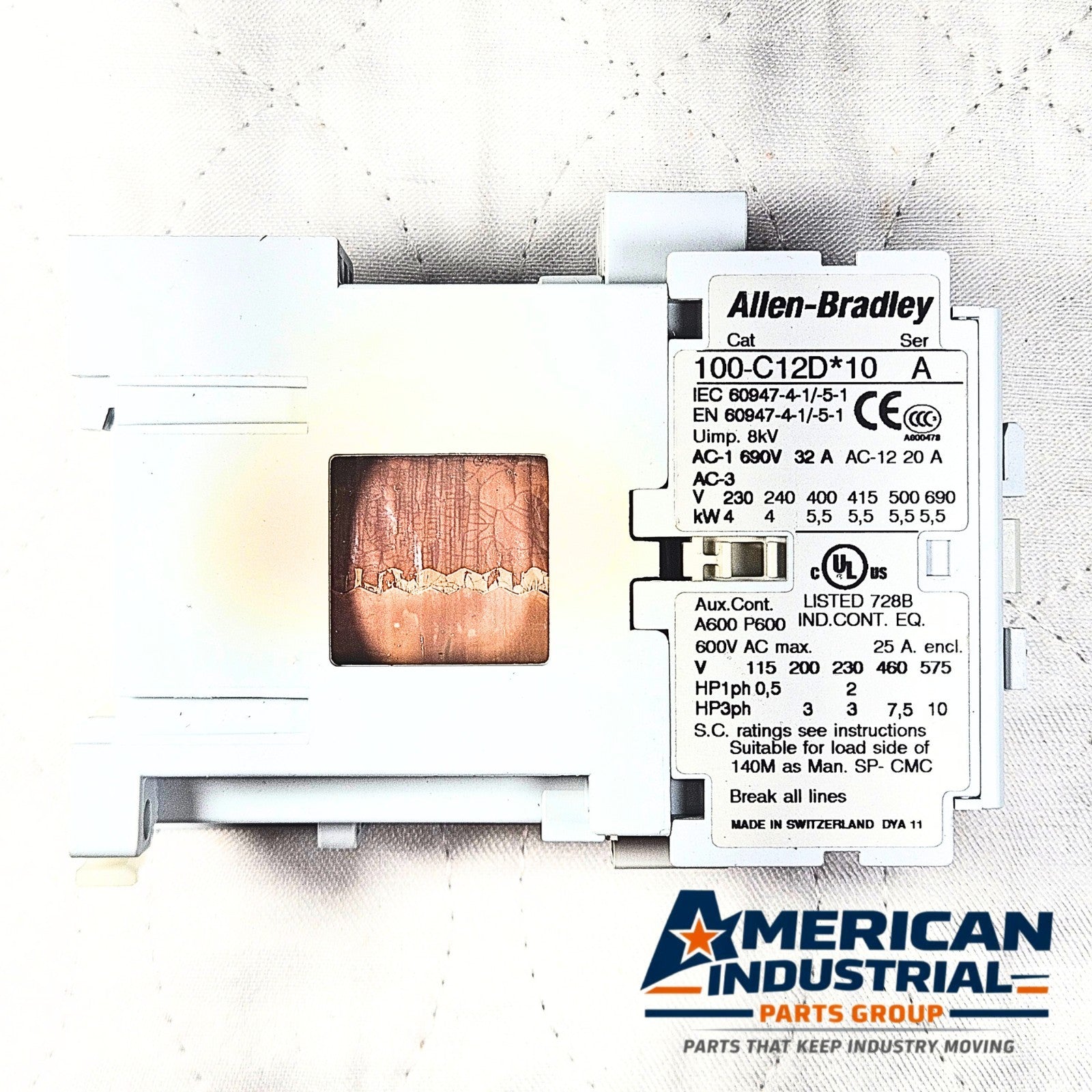 Allen-Bradley 100-C12D10 contactor 12A 24VDC coil 3-pole IEC for motor control and industrial automation systems