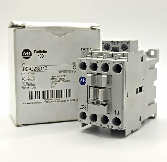 Allen-Bradley 100-C23D10 IEC contactor 23A 120V coil 3 pole Series C for motor control panels from American Industrial Parts Group