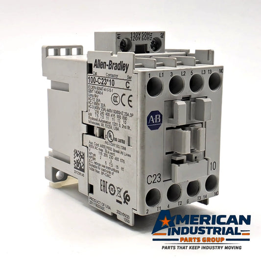 Allen-Bradley 100-C23D10 IEC contactor 23A 120V coil 3 pole Series C for motor control panels from American Industrial Parts Group