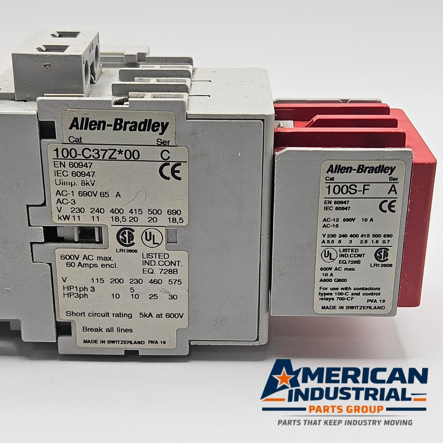 Allen-Bradley 100S-C37ZJ14C safety contactor for industrial automation and MRO applications. American Industrial Parts Group.