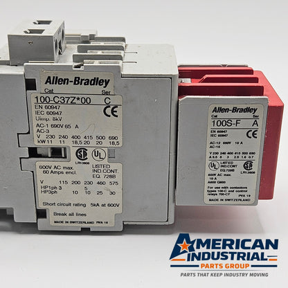 Allen-Bradley 100S-C37ZJ14C safety contactor for industrial automation and MRO applications. American Industrial Parts Group.