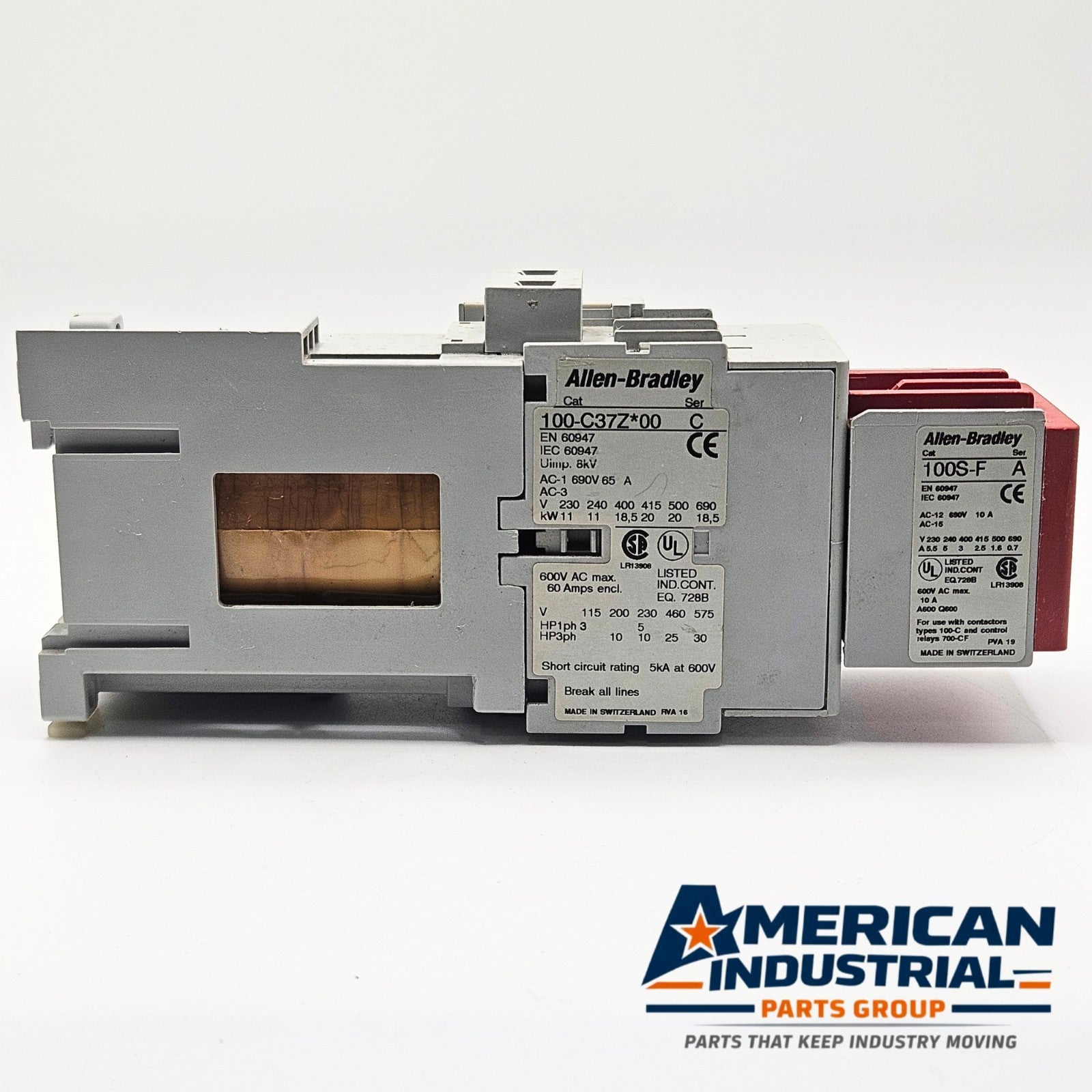 Allen-Bradley 100S-C37ZJ14C safety contactor for industrial automation and MRO applications. American Industrial Parts Group.