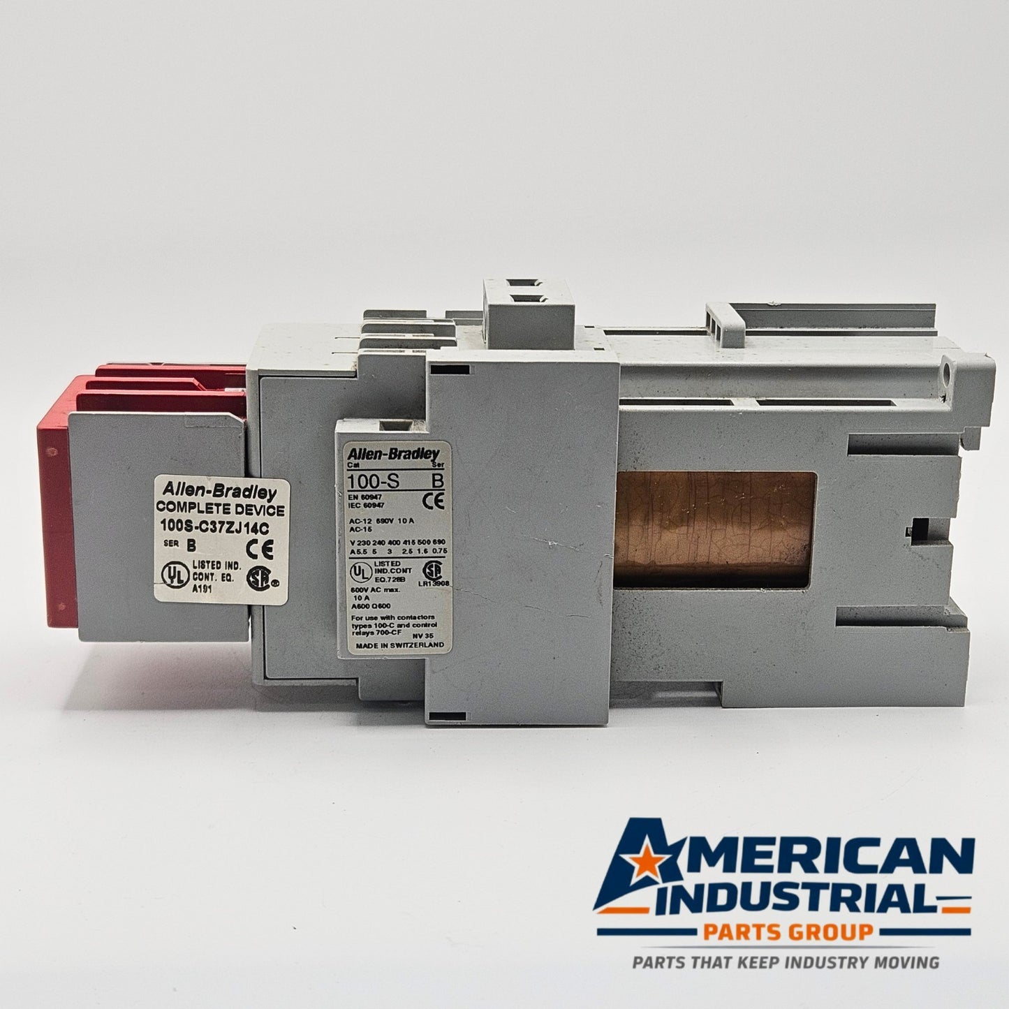 Allen-Bradley 100S-C37ZJ14C safety contactor for industrial automation and MRO applications. American Industrial Parts Group.