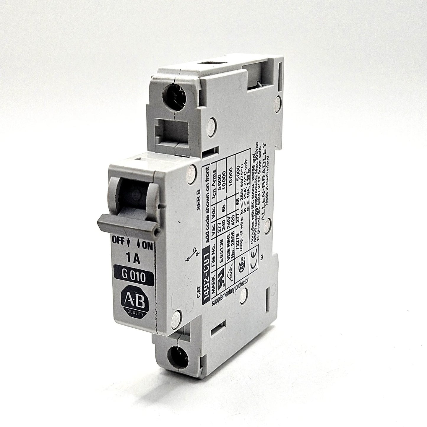 Allen-Bradley 1492-CB1-G010 Series B 1-pole 1A miniature circuit breaker 480Y/277V DIN rail for industrial control panels