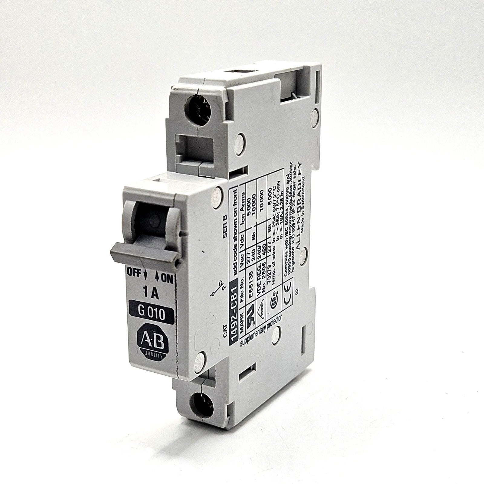 Allen-Bradley 1492-CB1-G010 Series B 1-pole 1A miniature circuit breaker 480Y/277V DIN rail for industrial control panels
