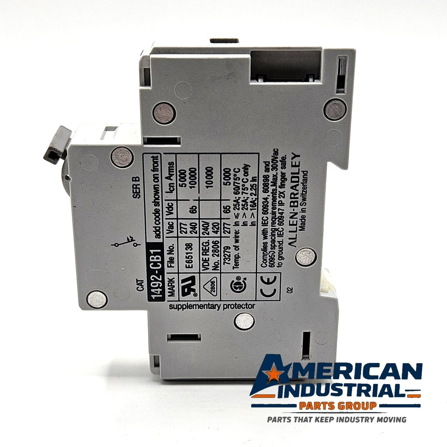 Allen-Bradley 1492-CB1-G010 Series B 1-pole 1A miniature circuit breaker 480Y/277V DIN rail for industrial control panels