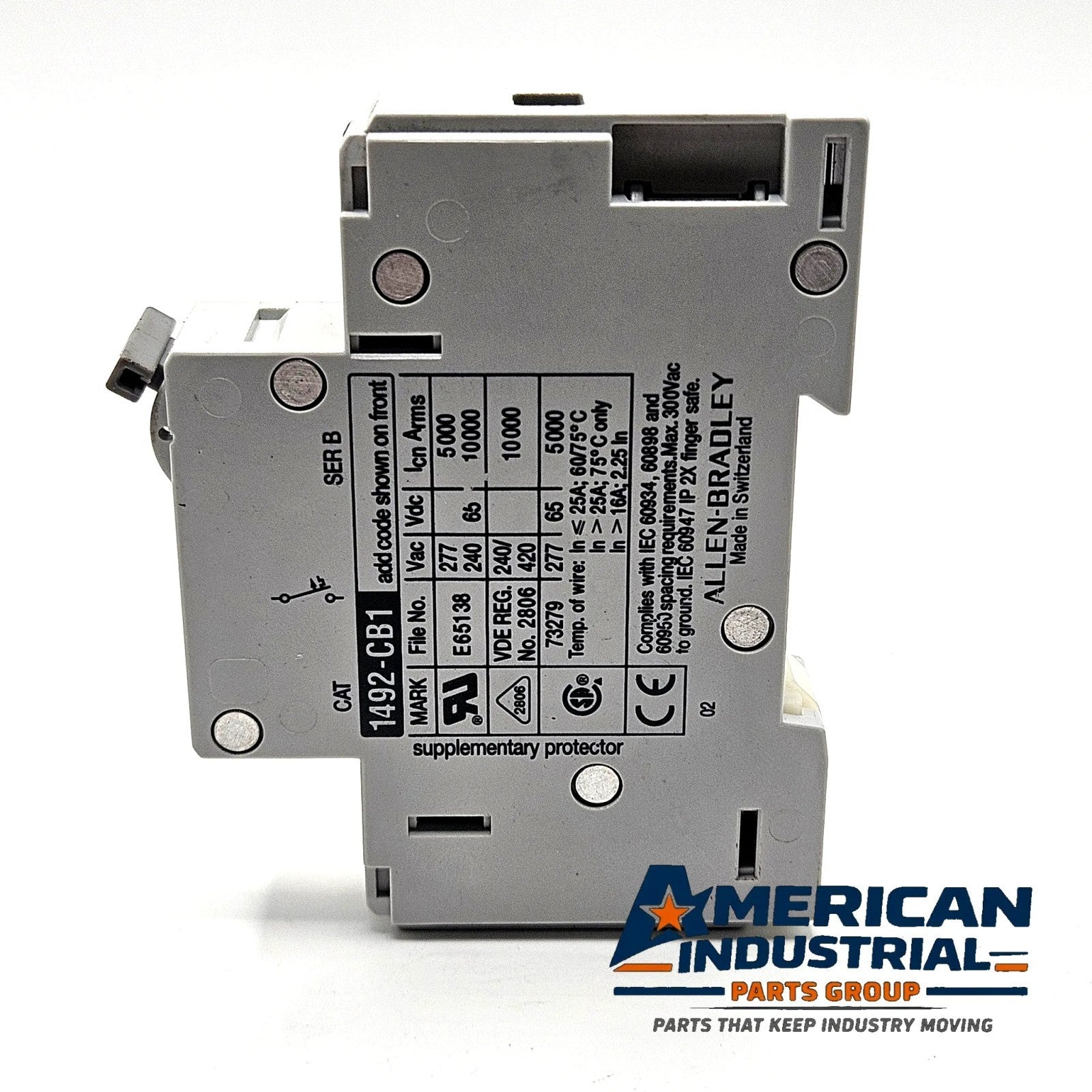 Allen-Bradley 1492-CB1-G010 Series B 1-pole 1A miniature circuit breaker 480Y/277V DIN rail for industrial control panels