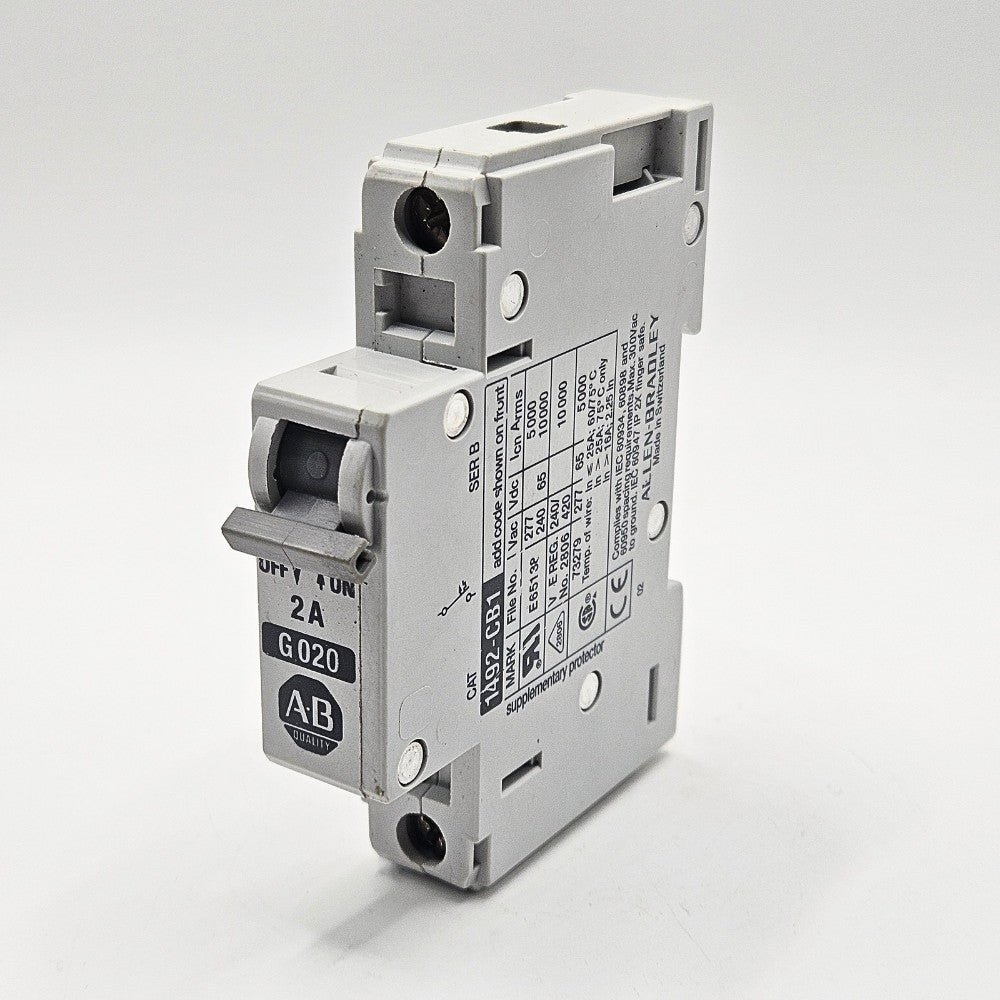 Allen-Bradley 1492-CB1-G020 Series B 1-pole 2A miniature circuit breaker 480Y/277V DIN rail for industrial control panels
