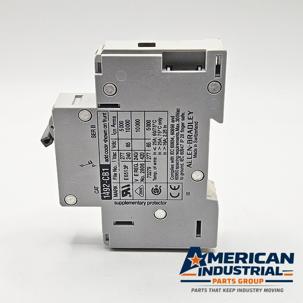 Allen-Bradley 1492-CB1-G020 Series B 1-pole 2A miniature circuit breaker 480Y/277V DIN rail for industrial control panels