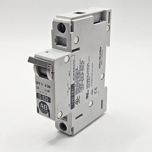 Allen-Bradley 1492-CB1-G020 Series C 1-pole 2A 1/6 HP miniature circuit breaker 480Y/277V DIN rail for industrial control panels