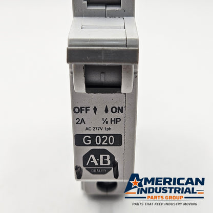 Allen-Bradley 1492-CB1-G020 Series C 1-pole 2A 1/6 HP miniature circuit breaker 480Y/277V DIN rail for industrial control panels