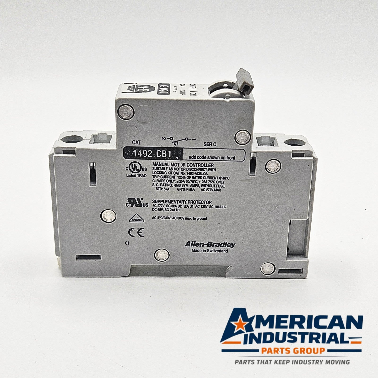 Allen-Bradley 1492-CB1-G020 Series C 1-pole 2A 1/6 HP miniature circuit breaker 480Y/277V DIN rail for industrial control panels