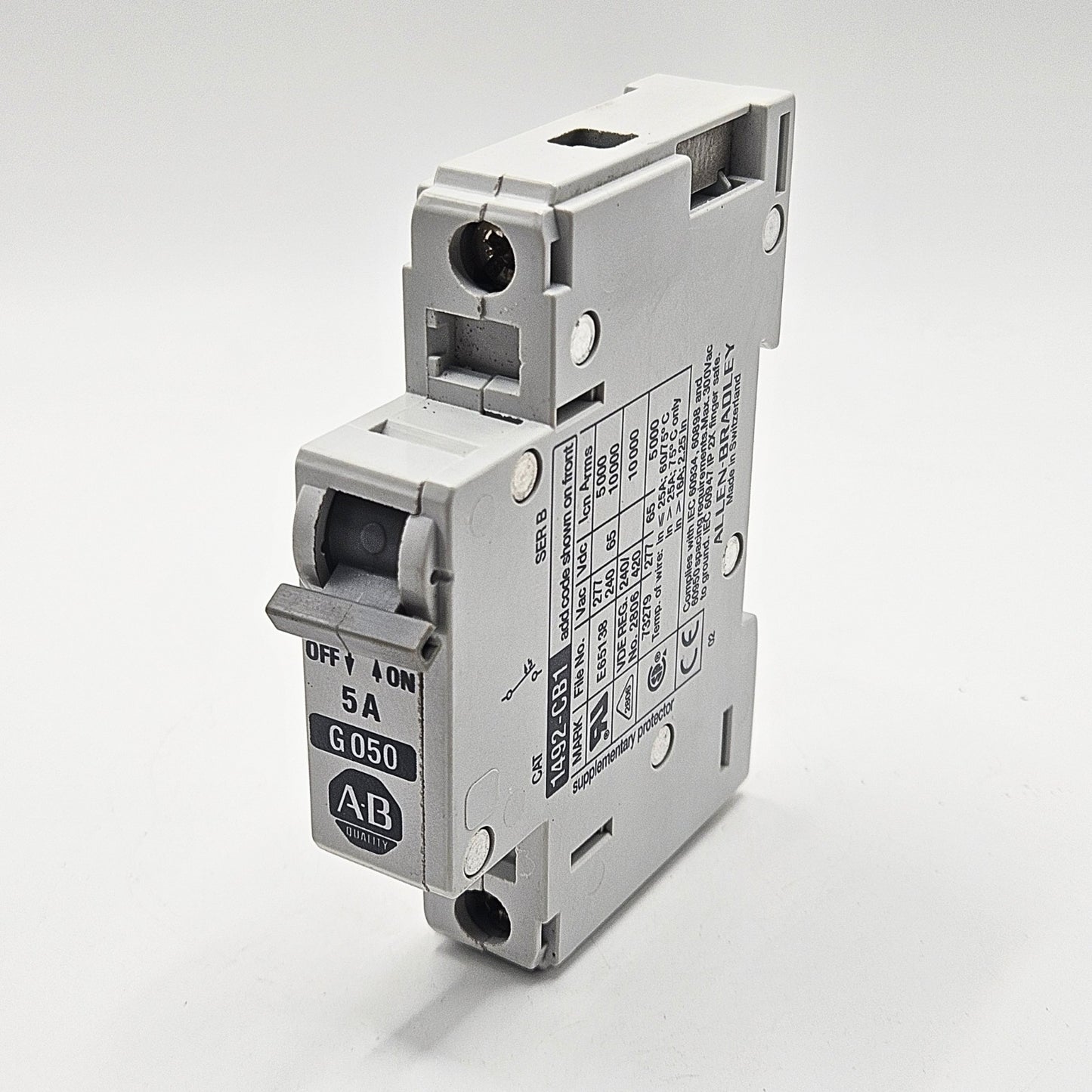 Allen-Bradley 1492-CB1-G050 Series B 1-pole 5A miniature circuit breaker 480Y/277V DIN rail for industrial control panels