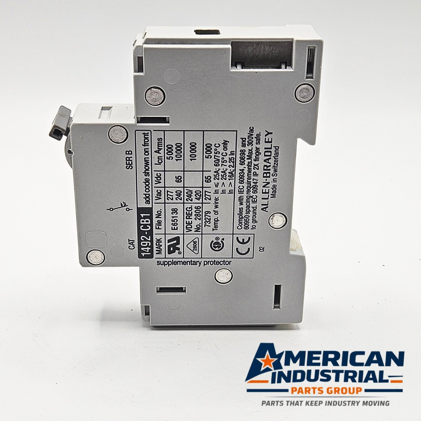 Allen-Bradley 1492-CB1-G050 Series B 1-pole 5A miniature circuit breaker 480Y/277V DIN rail for industrial control panels