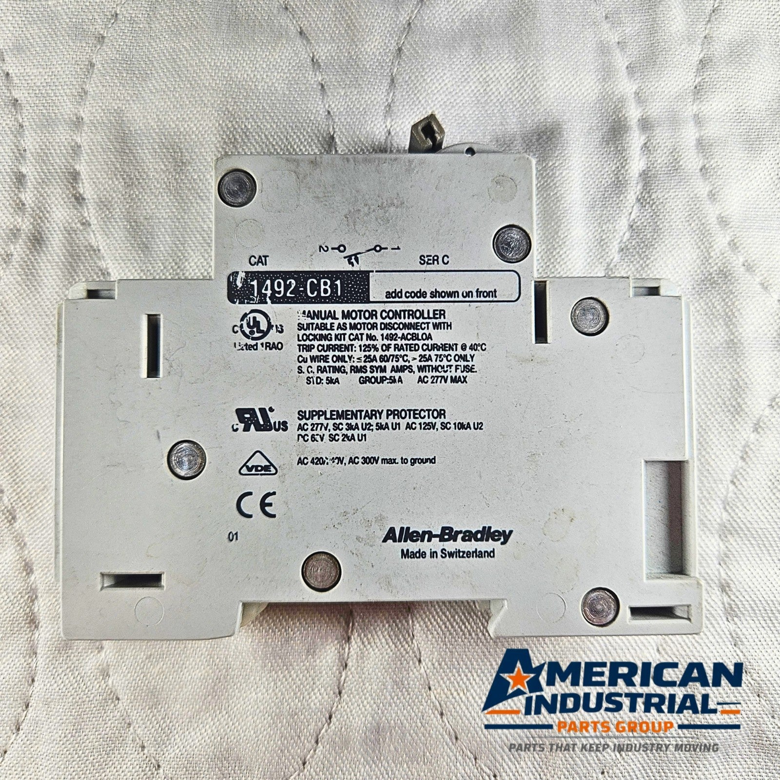 Allen-Bradley 1492-CB1G010 Circuit Breaker industrial automation/MRO circuit protection component. American Industrial Parts Group.