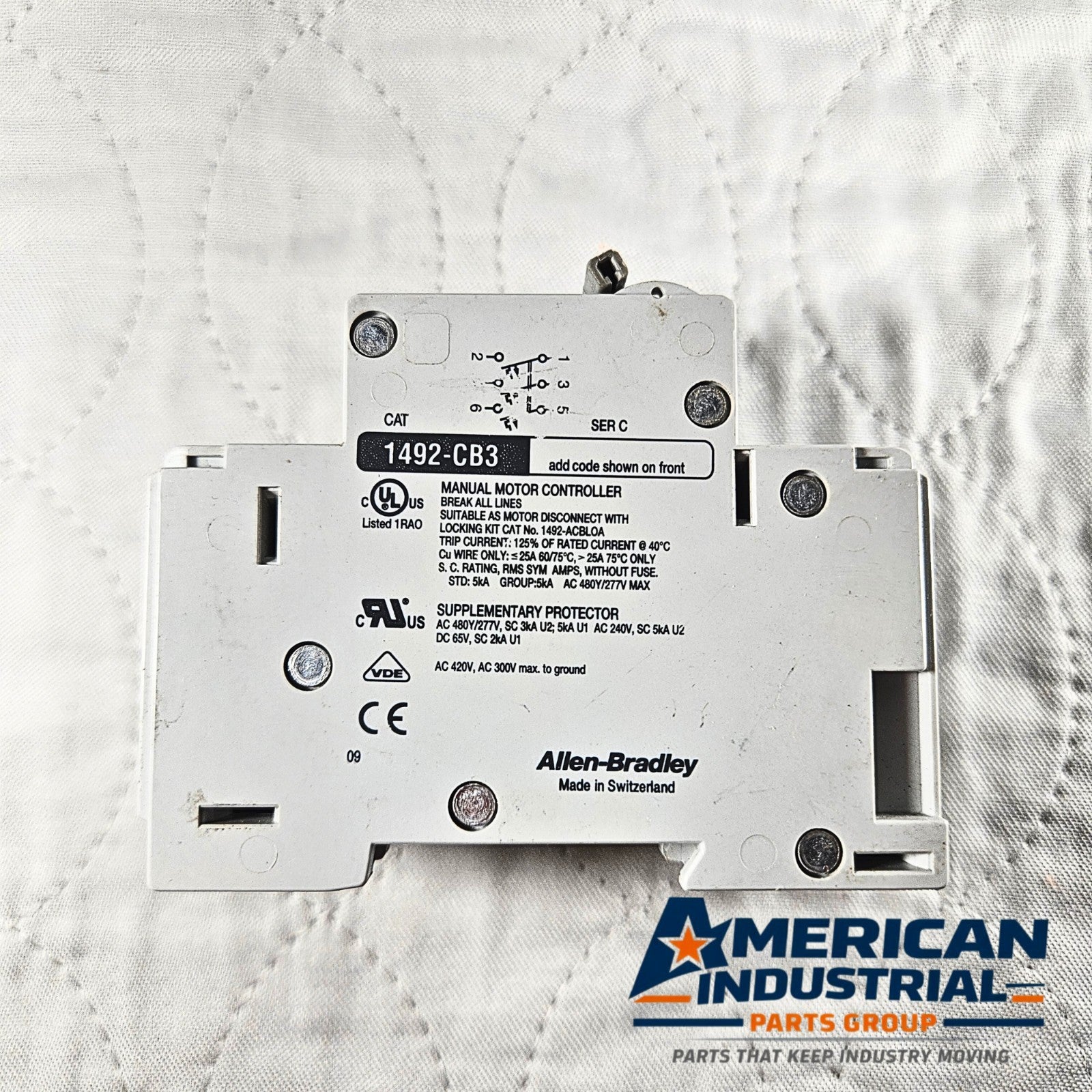 Allen-Bradley 1492-CB3 Circuit Breaker industrial automation/MRO circuit protection component. American Industrial Parts Group.