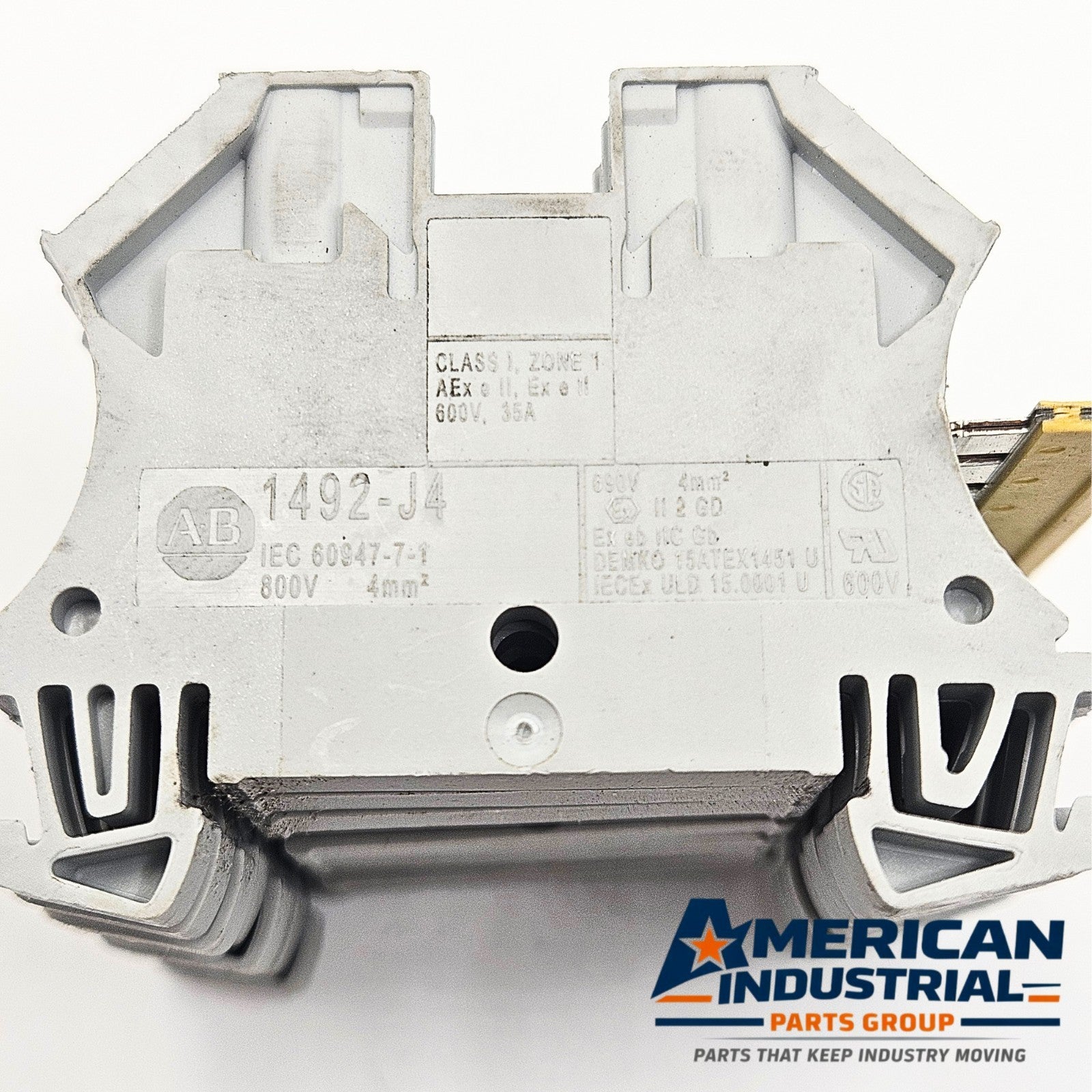 Allen-Bradley 1492-J4 35A terminal block for MRO electrical applications. American Industrial Parts Group.