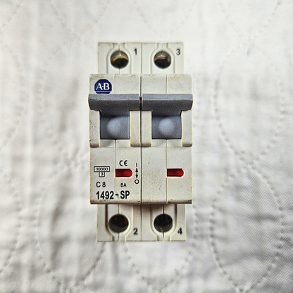 Allen-Bradley 1492-SP2C080 miniature circuit breaker 8A 2-pole C curve DIN rail for industrial electrical panels and MRO applications