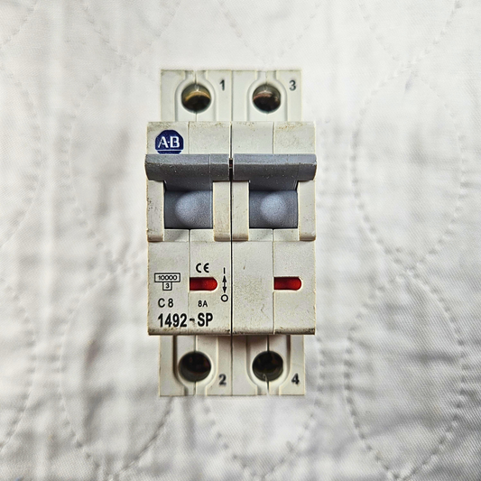 Allen-Bradley 1492-SP2C080 miniature circuit breaker 8A 2-pole C curve DIN rail for industrial electrical panels and MRO applications