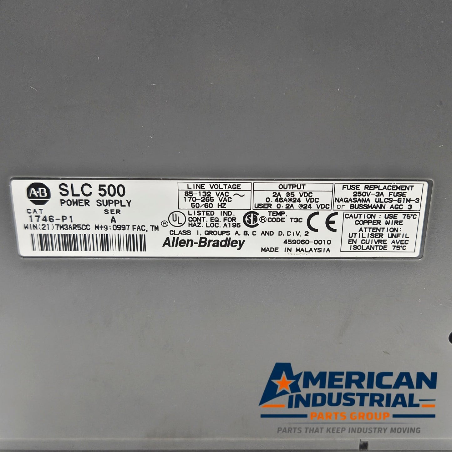Allen-Bradley 1746-P1 Series A SLC 500 rack power supply 2A 5VDC for PLC automation systems and control panels