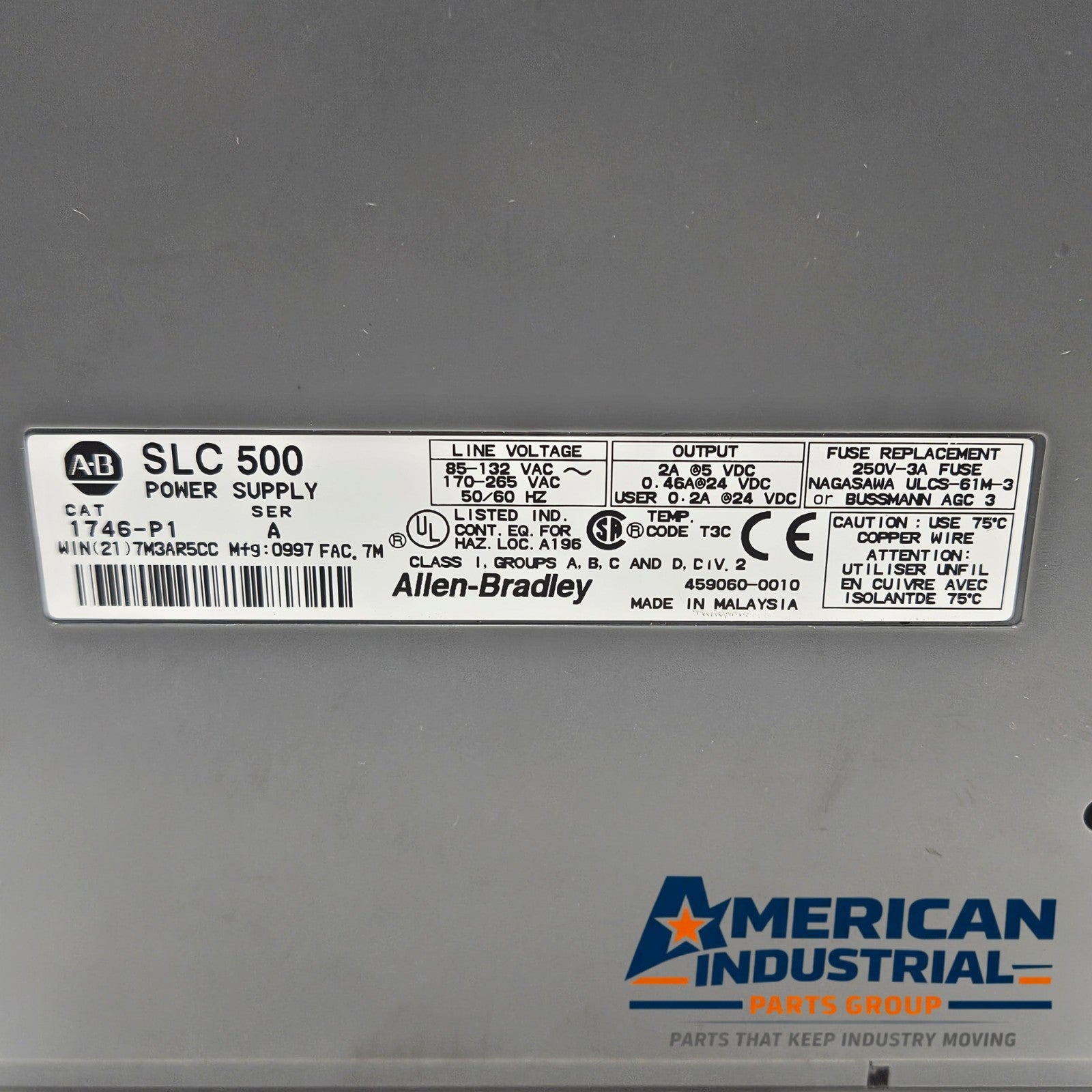 Allen-Bradley 1746-P1 Series A SLC 500 rack power supply 2A 5VDC for PLC automation systems and control panels