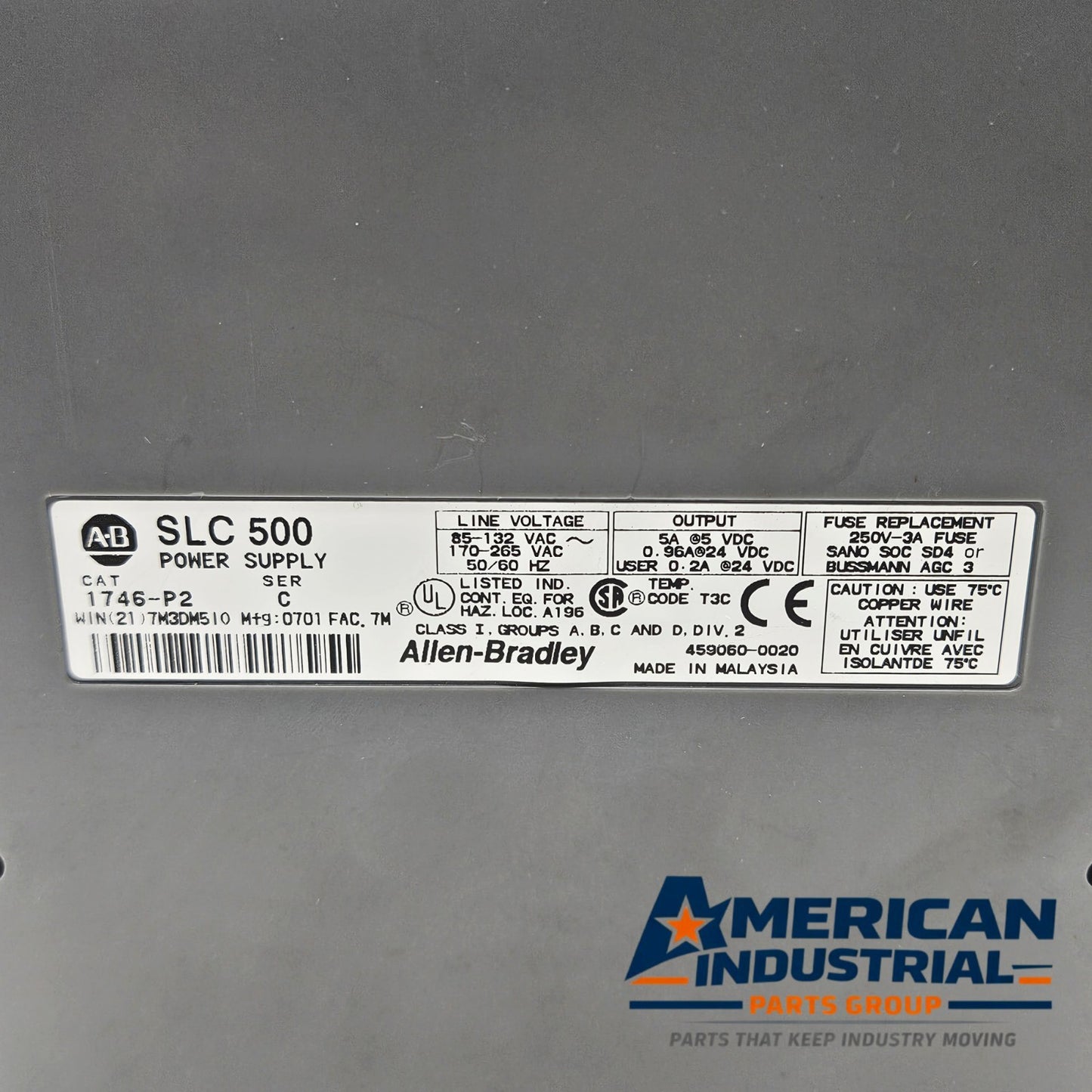 Allen-Bradley 1746-P2 SLC 500 rack power supply for PLC automation systems and control panels