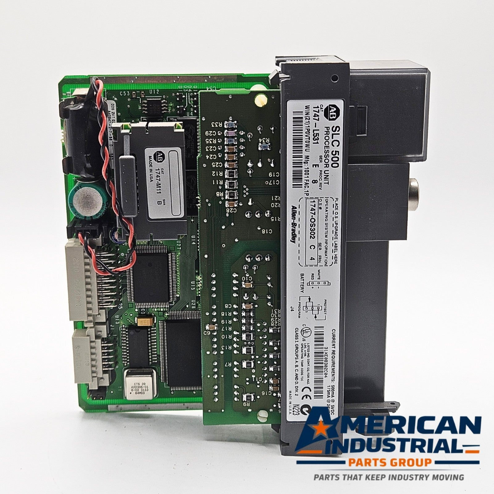 Allen-Bradley 1747-L531 SLC 500 PLC CPU with 1747-M11 memory module for industrial automation systems and MRO replacement stock
