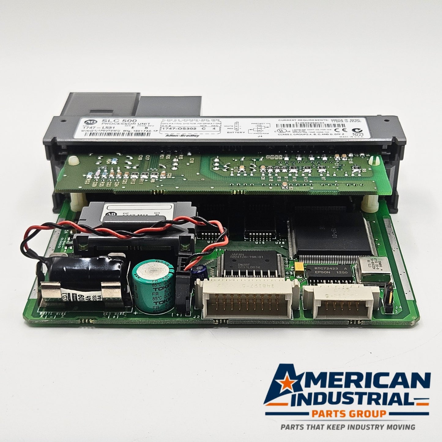 Allen-Bradley 1747-L531 SLC 500 PLC CPU with 1747-M11 memory module for industrial automation systems and MRO replacement stock