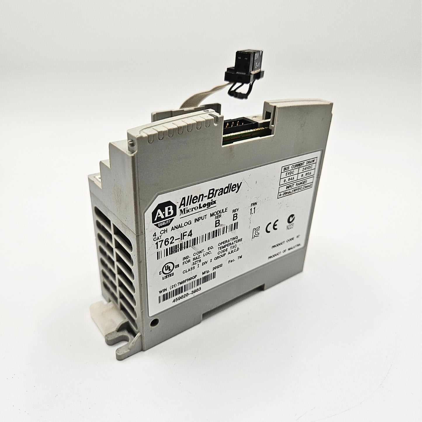 Allen-Bradley 1762-IF4 analog input module for MicroLogix PLC systems. American Industrial Parts Group.
