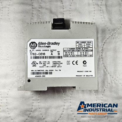 Allen-Bradley 1762-OB16 digital output module for industrial automation and MRO applications. American Industrial Parts Group.