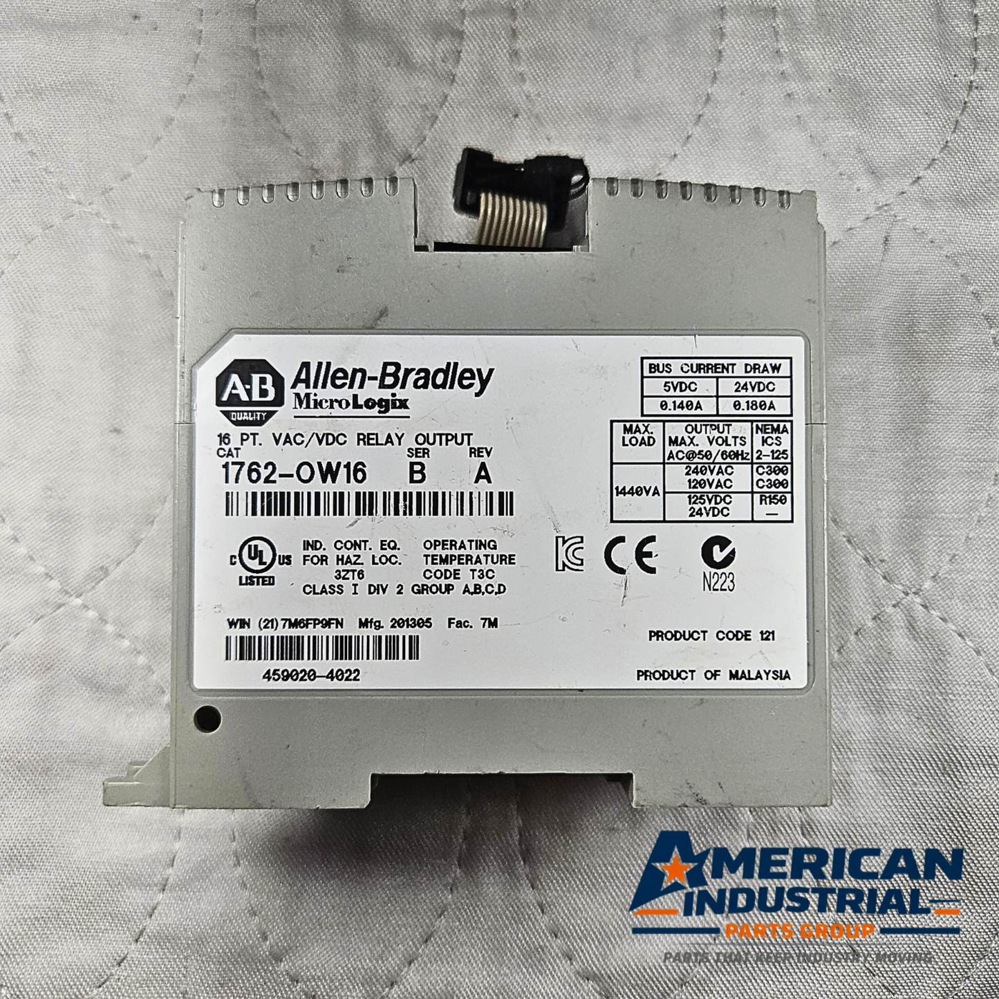 Allen-Bradley 1762-OW16 Digital Output Module industrial automation/MRO PLC output module component. American Industrial Parts Group.